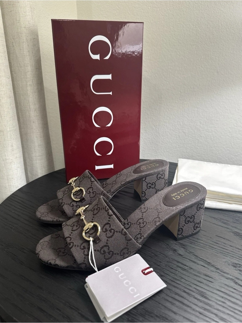 Gucci Horsebit GG Canvas Slide Sandal Mule Brown 40